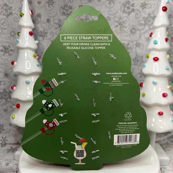 CWC Christmas Holiday Decorated Stocking Silicone Straw Toppers - Set Of 6 - Picture 2 of 6